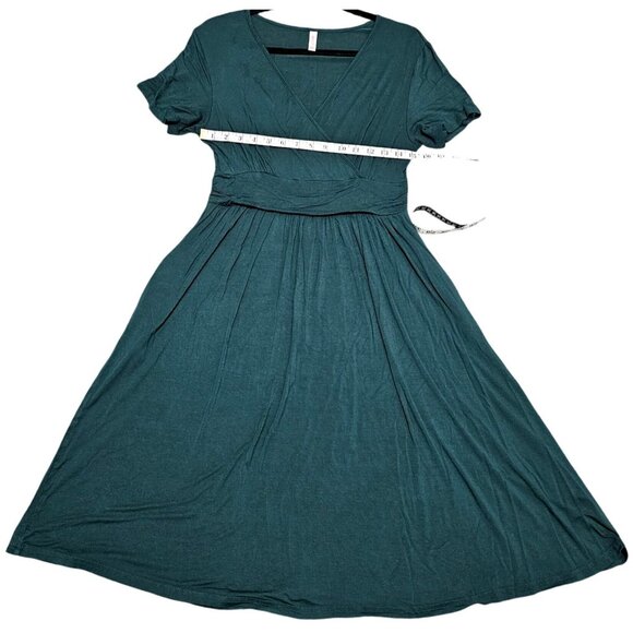 Green Short-Sleeve V-Neck Wrap Midi Dress By Weaczzy Medium - Picture 10 of 10